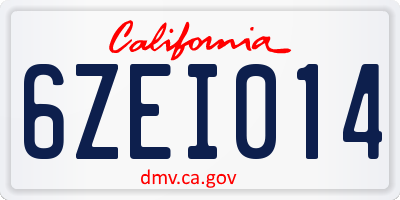 CA license plate 6ZEI014