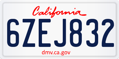 CA license plate 6ZEJ832