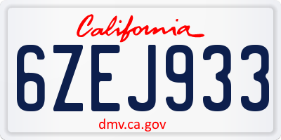 CA license plate 6ZEJ933