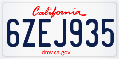 CA license plate 6ZEJ935