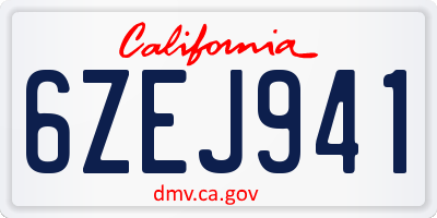 CA license plate 6ZEJ941