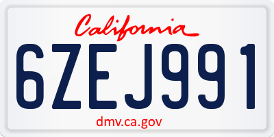 CA license plate 6ZEJ991