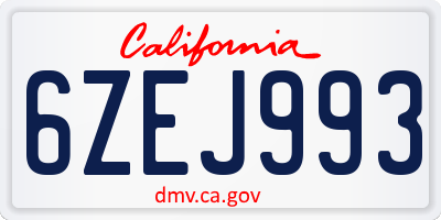 CA license plate 6ZEJ993