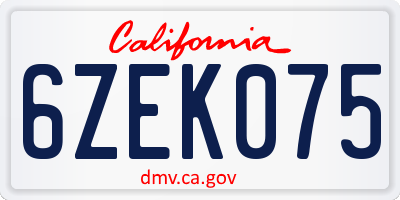 CA license plate 6ZEK075