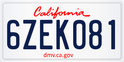 CA license plate 6ZEK081