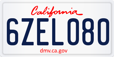 CA license plate 6ZEL080