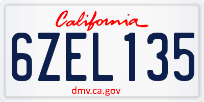 CA license plate 6ZEL135