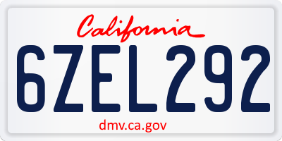 CA license plate 6ZEL292