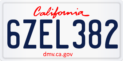 CA license plate 6ZEL382