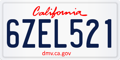 CA license plate 6ZEL521