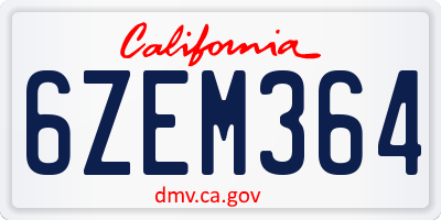 CA license plate 6ZEM364