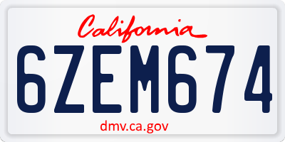 CA license plate 6ZEM674