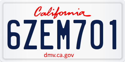 CA license plate 6ZEM701