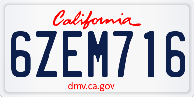 CA license plate 6ZEM716