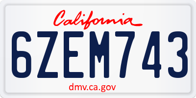 CA license plate 6ZEM743