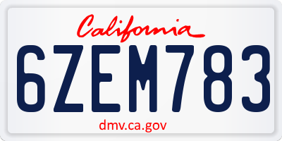 CA license plate 6ZEM783
