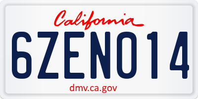 CA license plate 6ZEN014