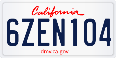 CA license plate 6ZEN104