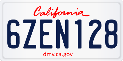 CA license plate 6ZEN128