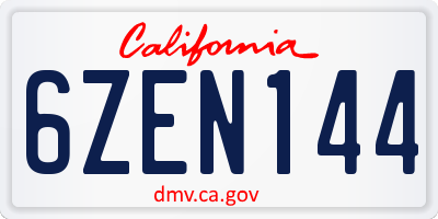 CA license plate 6ZEN144