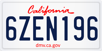 CA license plate 6ZEN196