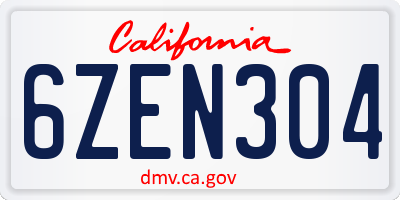 CA license plate 6ZEN304