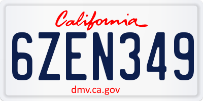 CA license plate 6ZEN349