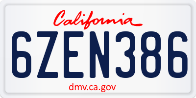 CA license plate 6ZEN386