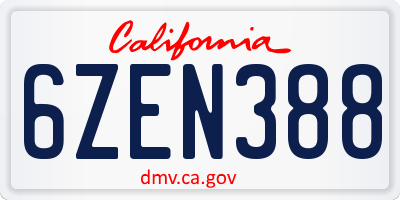 CA license plate 6ZEN388