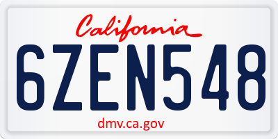 CA license plate 6ZEN548