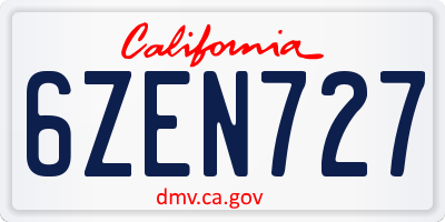 CA license plate 6ZEN727