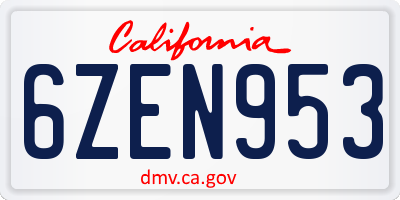 CA license plate 6ZEN953