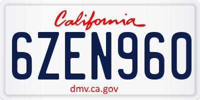 CA license plate 6ZEN960