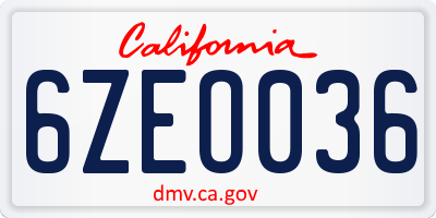 CA license plate 6ZEO036