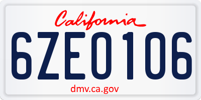 CA license plate 6ZEO106