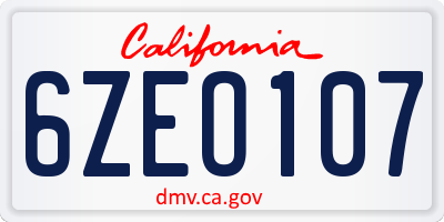 CA license plate 6ZEO107