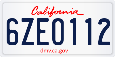CA license plate 6ZEO112