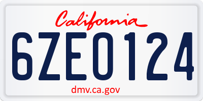 CA license plate 6ZEO124
