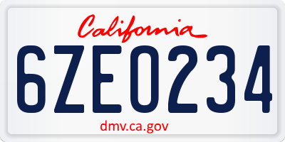 CA license plate 6ZEO234