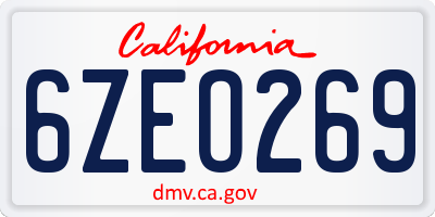 CA license plate 6ZEO269