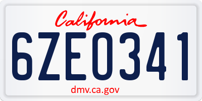 CA license plate 6ZEO341