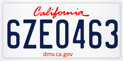 CA license plate 6ZEO463
