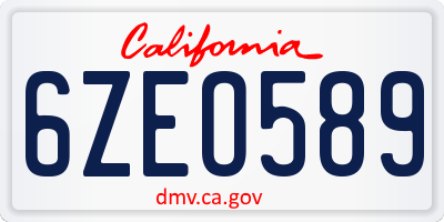 CA license plate 6ZEO589