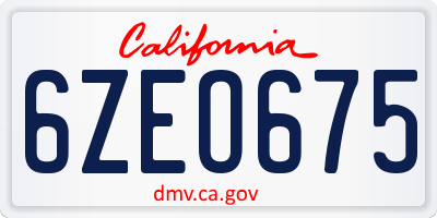 CA license plate 6ZEO675