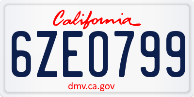 CA license plate 6ZEO799
