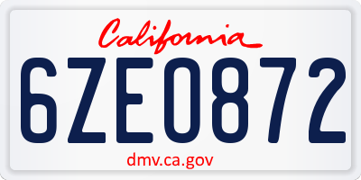CA license plate 6ZEO872