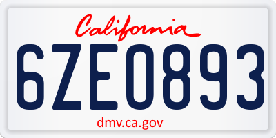 CA license plate 6ZEO893