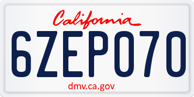 CA license plate 6ZEP070