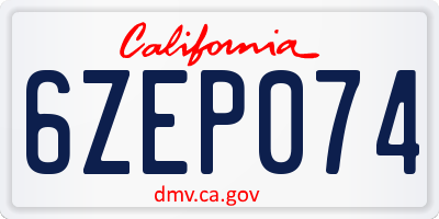 CA license plate 6ZEP074