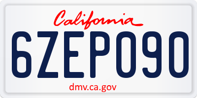 CA license plate 6ZEP090